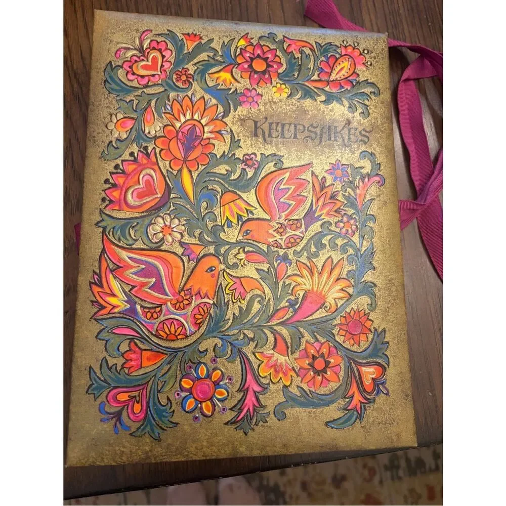 Hallmark vintage Keepsakes Floral Folk Art Keepsake Box - Vibrant Pink & Orange